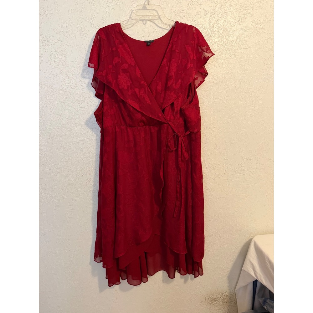 Torrid Womens Red Floral Wrap Dress Flutter Sleeve High-Low Size 4 Plus